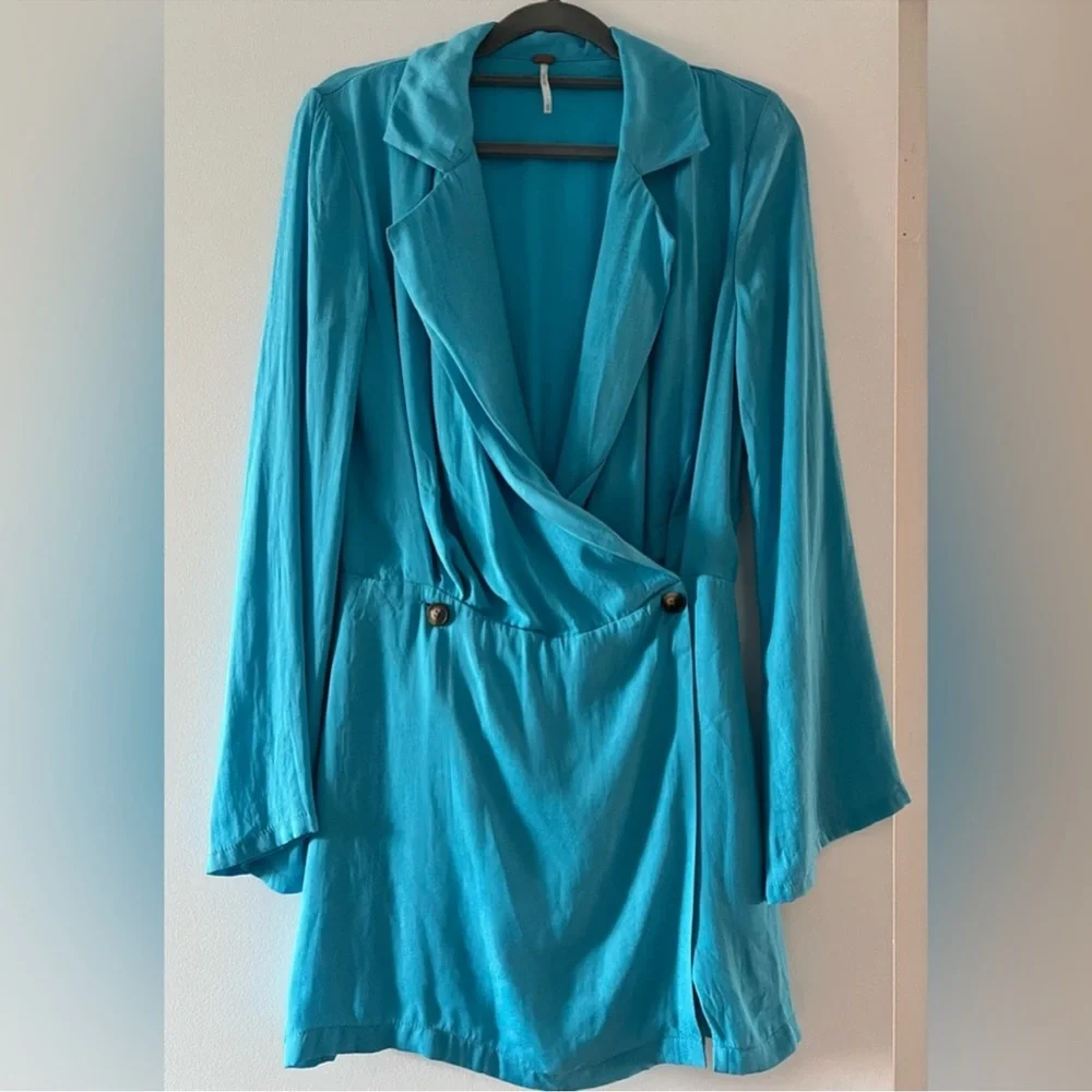 Free People Simone Wrap Mini Dress Blue Long Sleeve Size XS - Picture 3 of 15